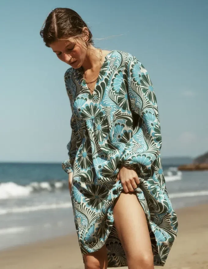 Pia Linen Yoke Tassel Dress Blue Euphoric Garden Pia Linen Yoke Tassel Dress Blue Euphoric Garden
