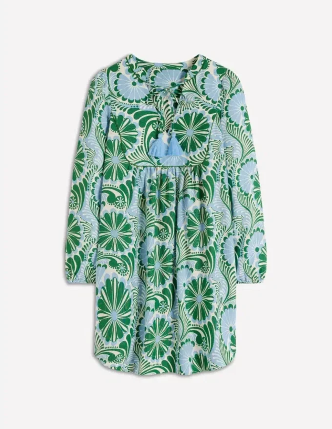Pia Linen Yoke Tassel Dress Blue Euphoric Garden Pia Linen Yoke Tassel Dress Blue Euphoric Garden