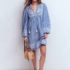 Pia Linen Yoke Tassel Dress Chambray Embroidery Pia Linen Yoke Tassel Dress Chambray Embroidery
