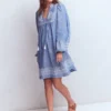 Pia Linen Yoke Tassel Dress Chambray Embroidery Pia Linen Yoke Tassel Dress Chambray Embroidery