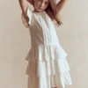 Pintuck Tiered Dress Soft Ivory