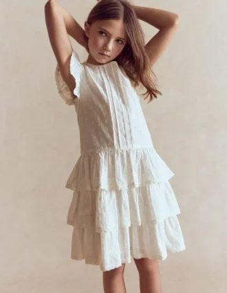 Pintuck Tiered Dress Soft Ivory