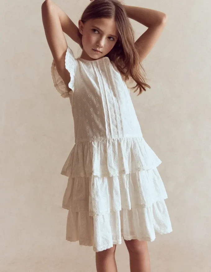 Pintuck Tiered Dress Soft Ivory