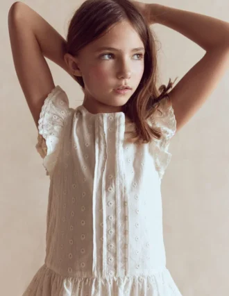 Pintuck Tiered Dress Soft Ivory