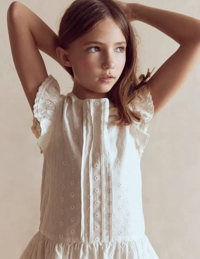 Pintuck Tiered Dress Soft Ivory