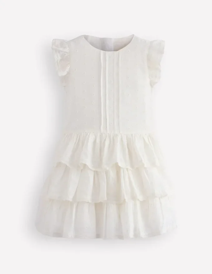 Pintuck Tiered Dress Soft Ivory