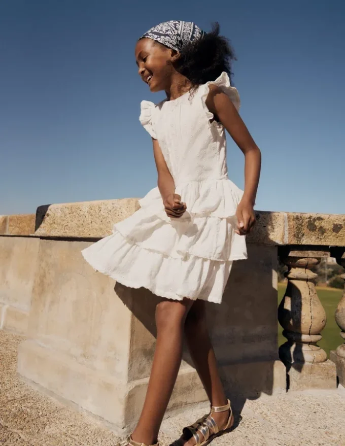 Pintuck Tiered Dress Soft Ivory