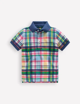 Piqué Polo Shirt Ivory, Pink & Green Madras