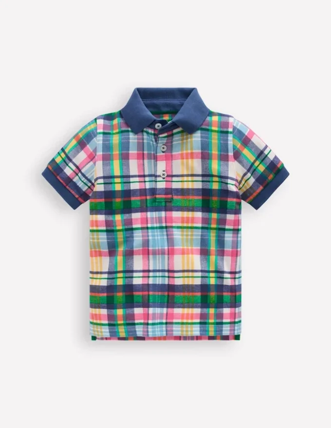 Piqué Polo Shirt Ivory, Pink & Green Madras Piqué Polo Shirt Ivory, Pink & Green Madras