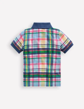 Piqué Polo Shirt Ivory, Pink & Green Madras