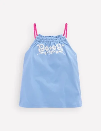 Plaited Strap Embroidered Tank Forget Me Not Blue