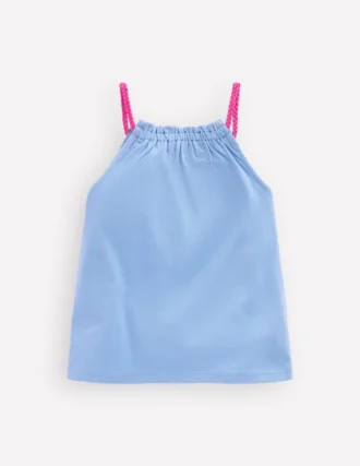 Plaited Strap Embroidered Tank Forget Me Not Blue