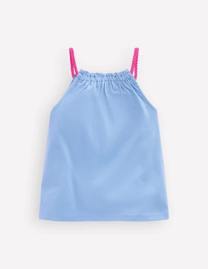 Plaited Strap Embroidered Tank Forget Me Not Blue Plaited Strap Embroidered Tank Forget Me Not Blue