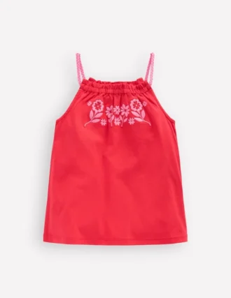 Plaited Strap Embroidered Tank Spicy Red