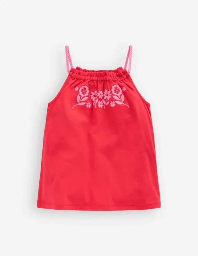 Plaited Strap Embroidered Tank Spicy Red Plaited Strap Embroidered Tank Spicy Red