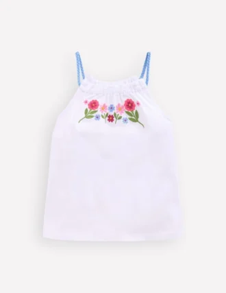 Plaited Strap Embroidered Tank White Embroidery