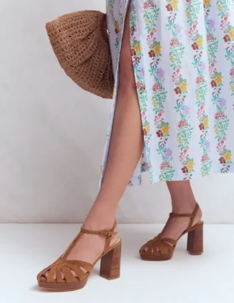 Platform Cage Sandals Tan