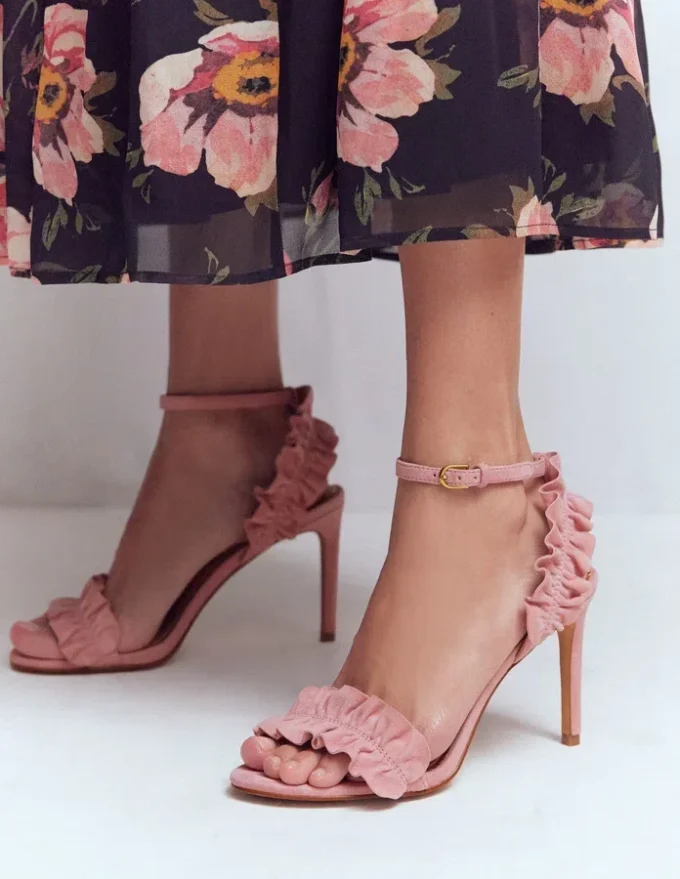 Pleat Detail Heeled Sandal Almond Pink Pleat Detail Heeled Sandal Almond Pink