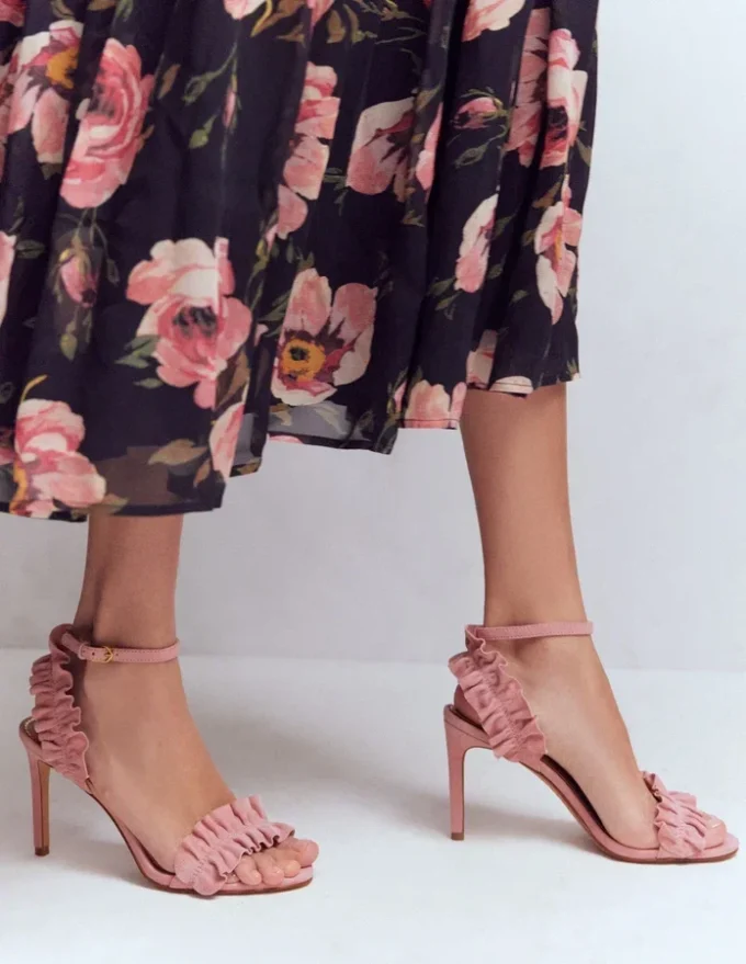 Pleat Detail Heeled Sandal Almond Pink Pleat Detail Heeled Sandal Almond Pink