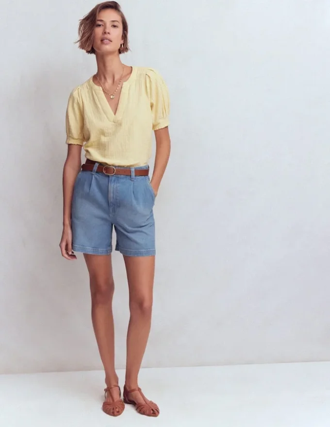 Pleat Front Denim Shorts Light Vintage Pleat Front Denim Shorts Light Vintage