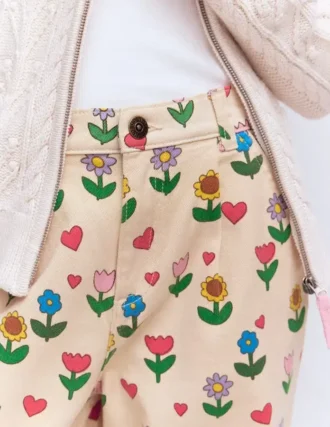 Pleat Jeans Ivory Sunflower Garden