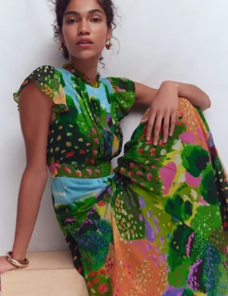 Pleat Ruffle Maxi Dress Multi, Garden Path