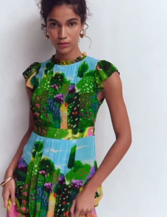 Pleat Ruffle Maxi Dress Multi, Garden Path