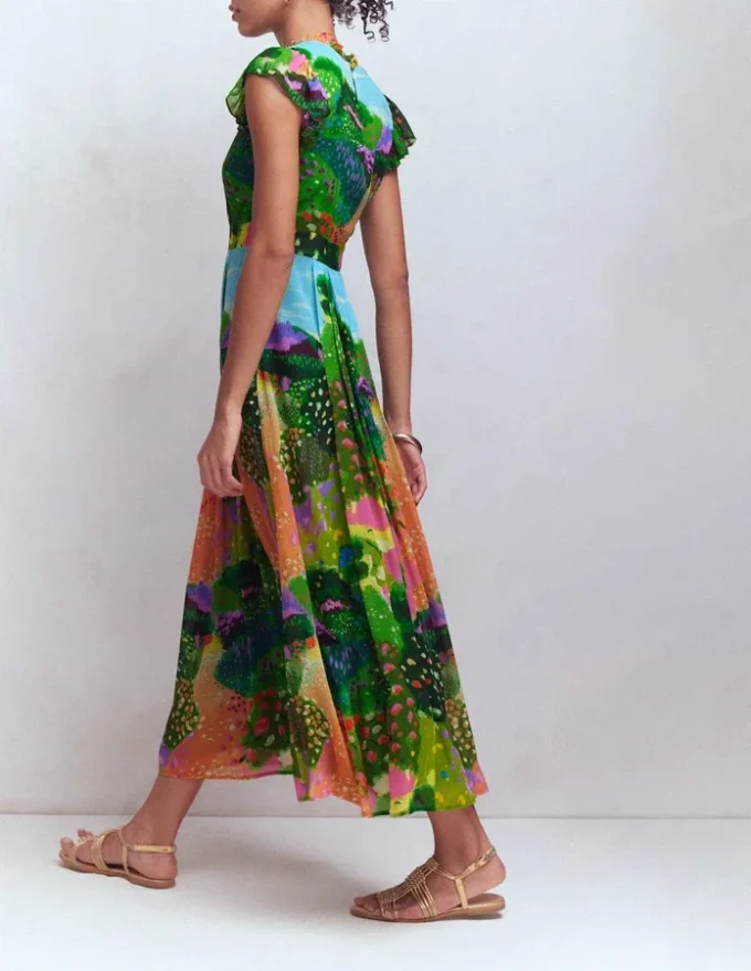 Pleat Ruffle Maxi Dress Multi, Garden Path Pleat Ruffle Maxi Dress Multi, Garden Path