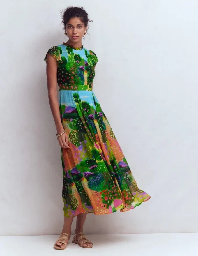 Pleat Ruffle Maxi Dress Multi, Garden Path Pleat Ruffle Maxi Dress Multi, Garden Path
