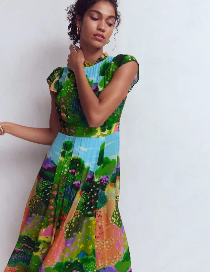 Pleat Ruffle Maxi Dress Multi, Garden Path Pleat Ruffle Maxi Dress Multi, Garden Path