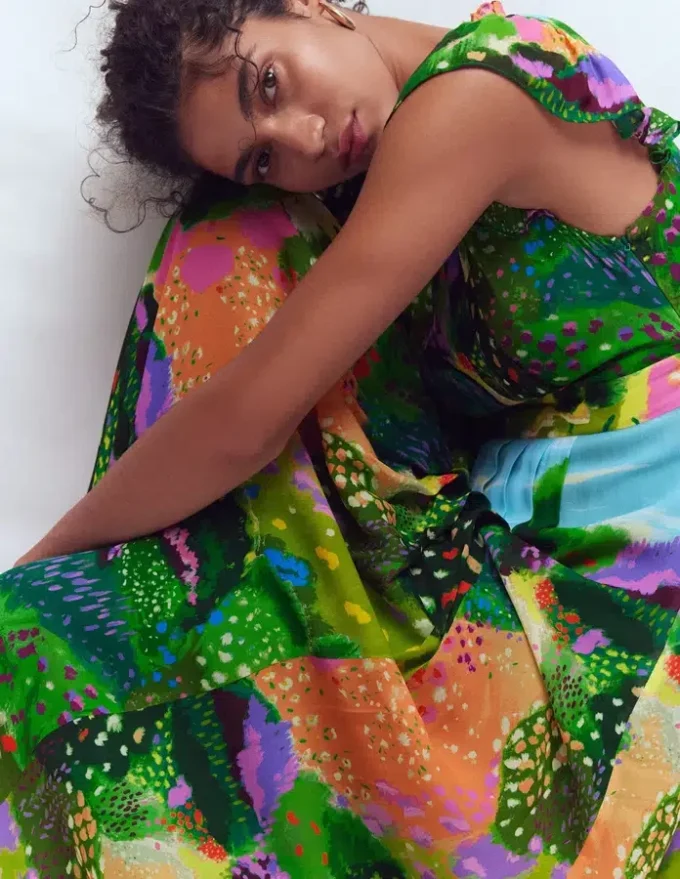 Pleat Ruffle Maxi Dress Multi, Garden Path Pleat Ruffle Maxi Dress Multi, Garden Path