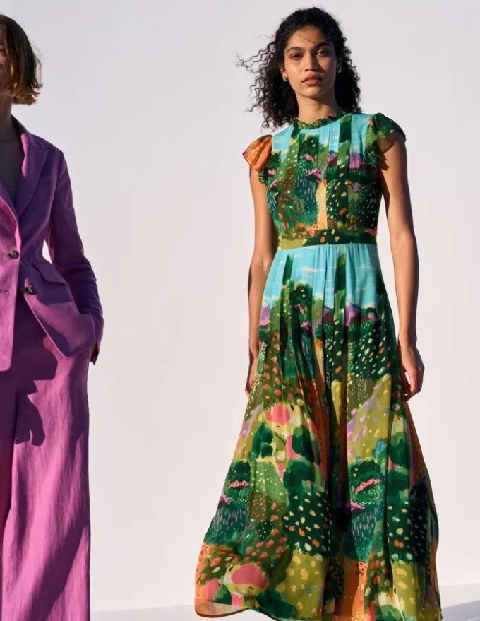 Pleat Ruffle Maxi Dress Multi, Garden Path Pleat Ruffle Maxi Dress Multi, Garden Path