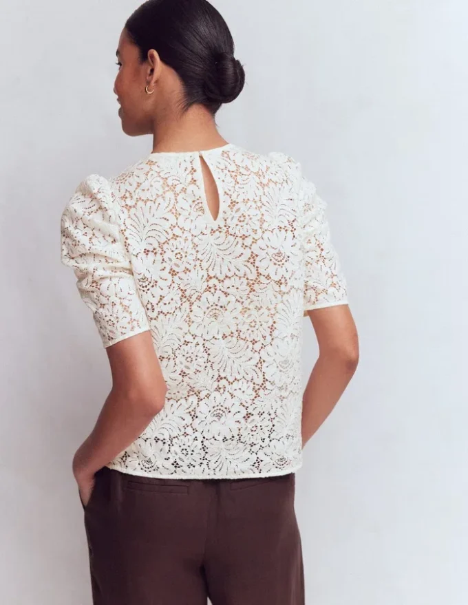 Pleat Sleeve Lace T-shirt Ivory Pleat Sleeve Lace T-shirt Ivory