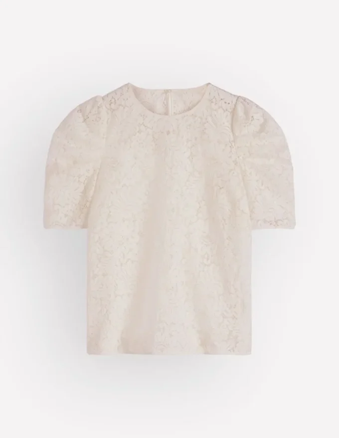 Pleat Sleeve Lace T-shirt Ivory Pleat Sleeve Lace T-shirt Ivory