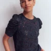 Pleat Sleeve Lace T-shirt Navy Pleat Sleeve Lace T-shirt Navy