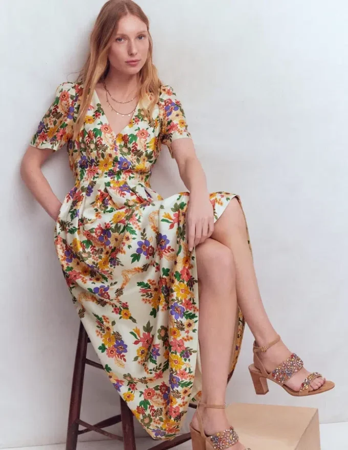 Pleat V-neck Dress Multi Meadow Flowers Pleat V-neck Dress Multi Meadow Flowers