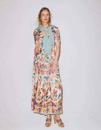 Pleat V-neck Dress Multi Meadow Flowers