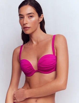 Pleated Cup Bikini Top Bright Fuchsia