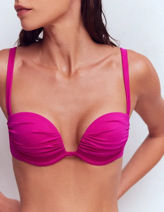 Pleated Cup Bikini Top Bright Fuchsia