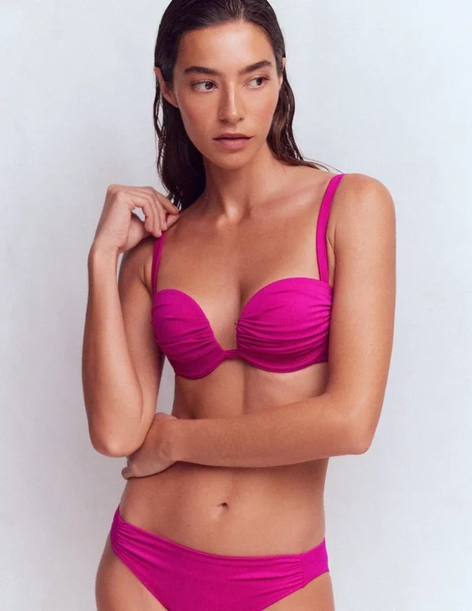 Pleated Cup Bikini Top Bright Fuchsia