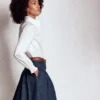 Pleated Denim Skirt Indigo Pleated Denim Skirt Indigo