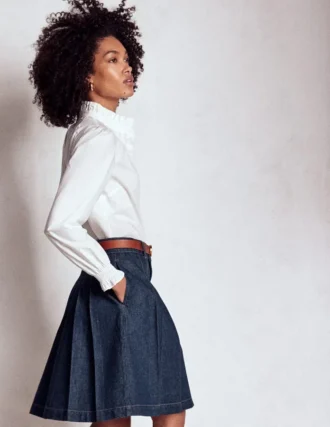 Pleated Denim Skirt Indigo