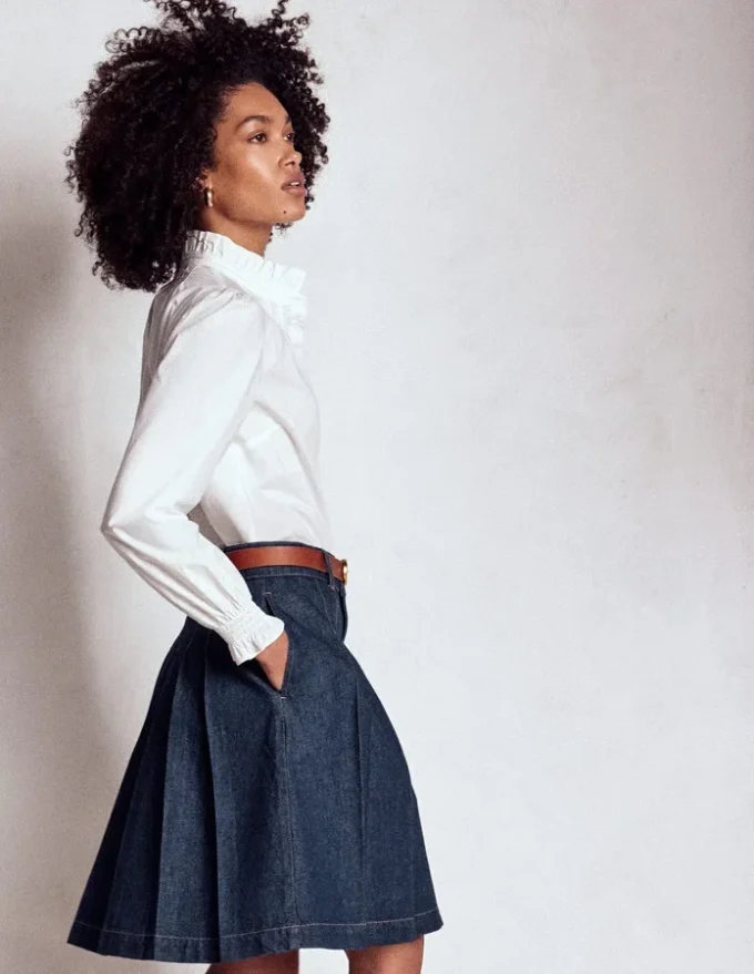 Pleated Denim Skirt Indigo Pleated Denim Skirt Indigo