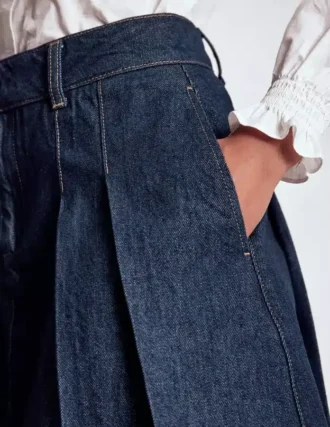 Pleated Denim Skirt Indigo