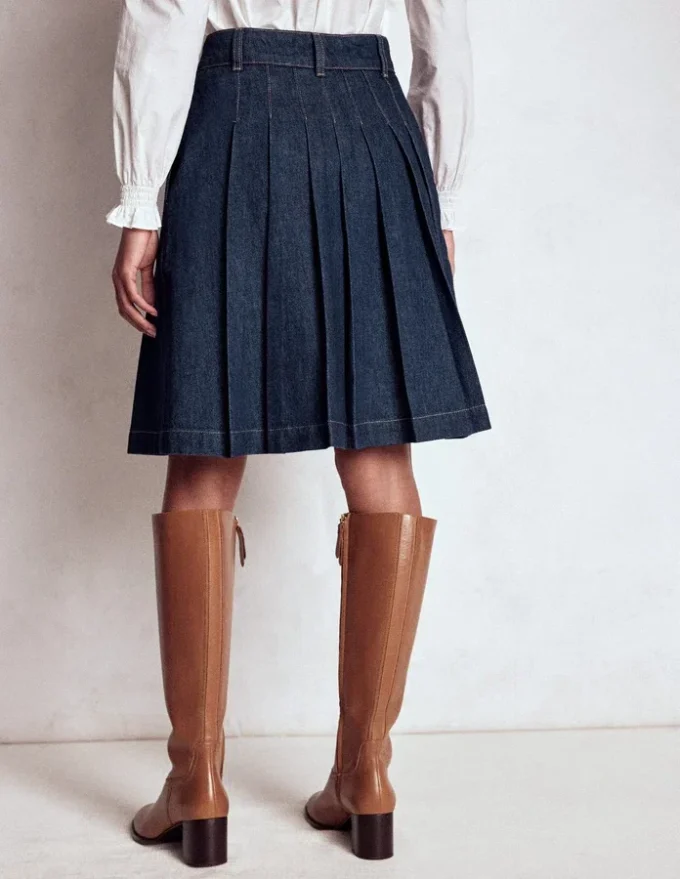 Pleated Denim Skirt Indigo Pleated Denim Skirt Indigo