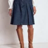 Pleated Denim Skirt Indigo Pleated Denim Skirt Indigo
