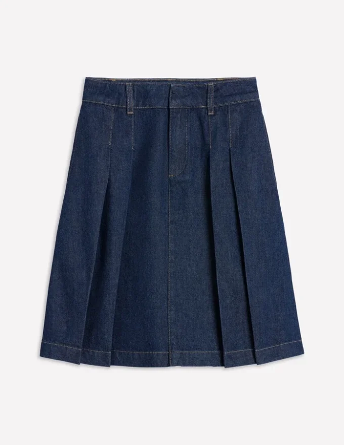 Pleated Denim Skirt Indigo Pleated Denim Skirt Indigo