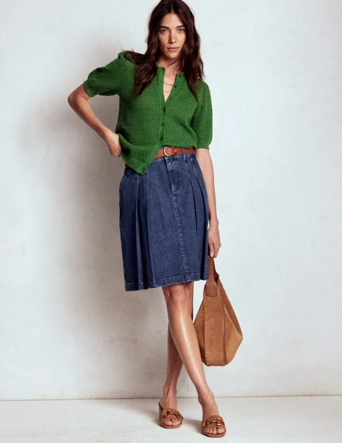 Pleated Denim Skirt Mid Wash Pleated Denim Skirt Mid Wash