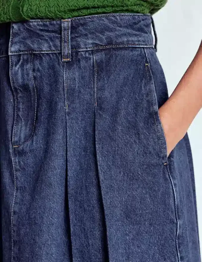 Pleated Denim Skirt Mid Wash Pleated Denim Skirt Mid Wash