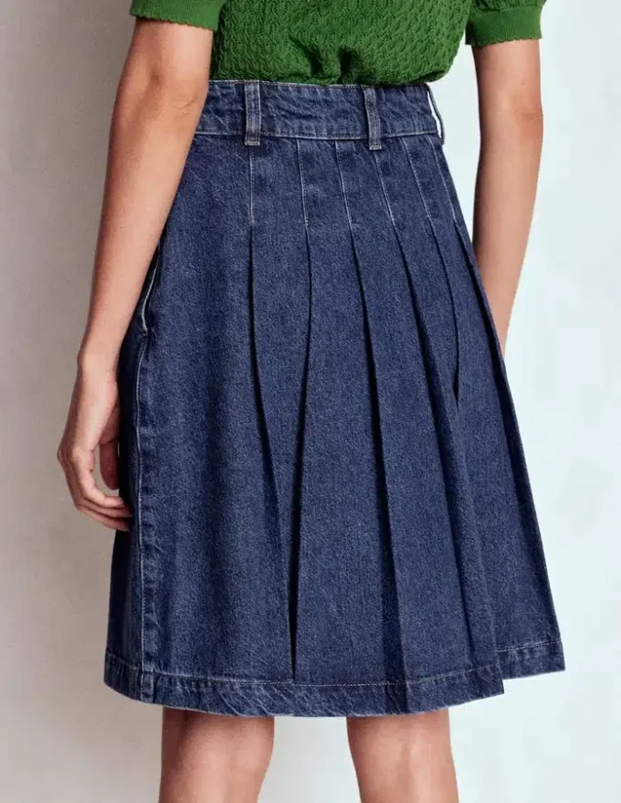 Pleated Denim Skirt Mid Wash Pleated Denim Skirt Mid Wash